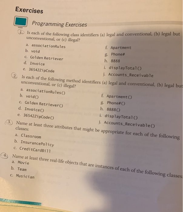  Exercises Programming Exercises db Is each of the following class identifiers