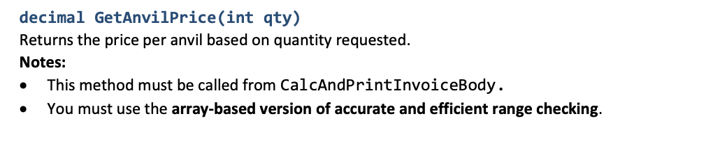 code. PLEASE! 1)CODE: const decimal CostPerAnvilTier1 = 80M; const double SalesTax =