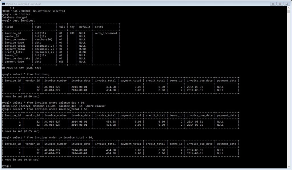 From the schema table: In my SQL 83 RROR 1846 (300e0) No