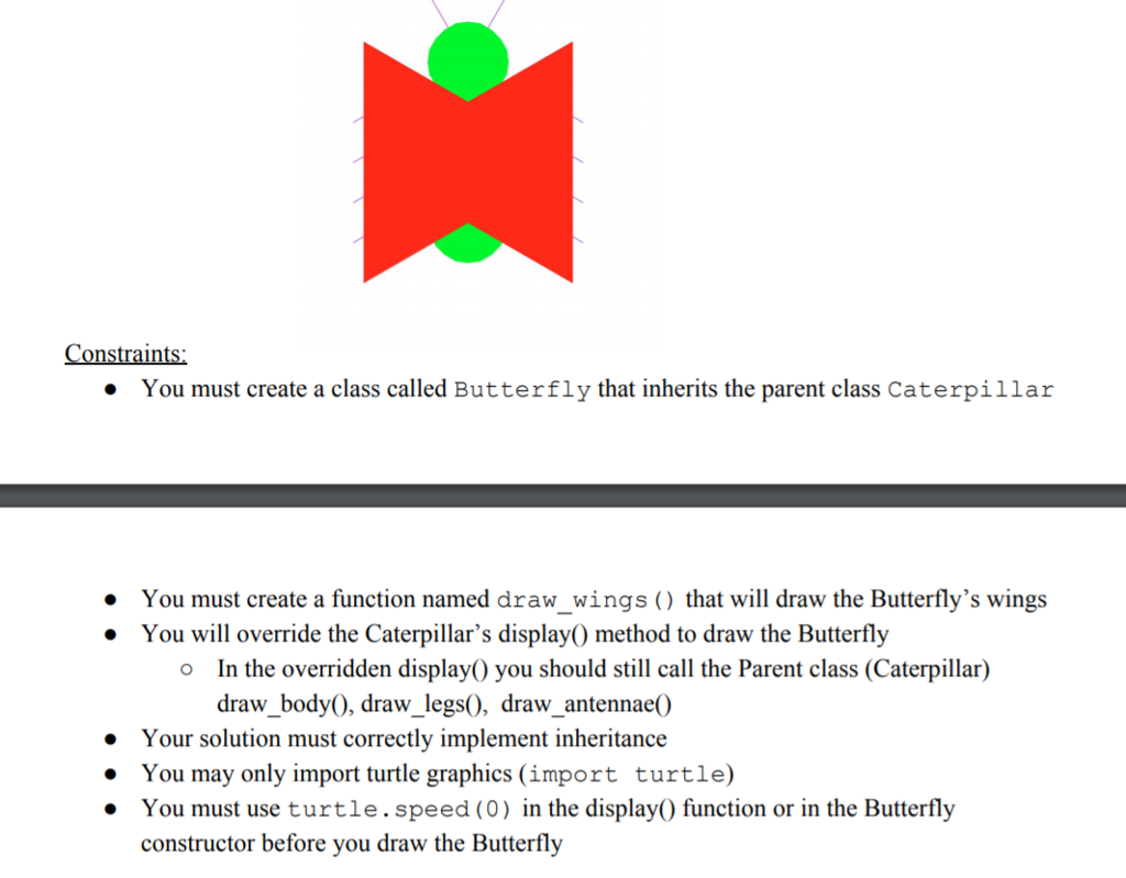 color (default "green") 2. Legs color (default "purple") 3. Body size (the