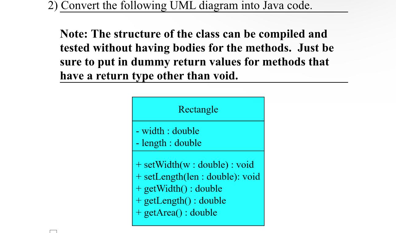  Convert the following UML diagram into Java code. Note: The structure