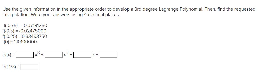 Use the given information in the appropriate order to develop a