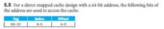 5.5 For a direct-mapped cache design with a 64-bit address, the