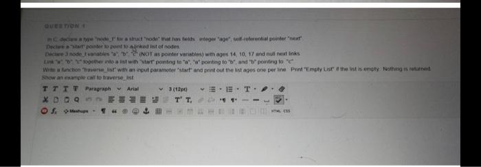 please show your work 2 points avec Given a "node_t" type for