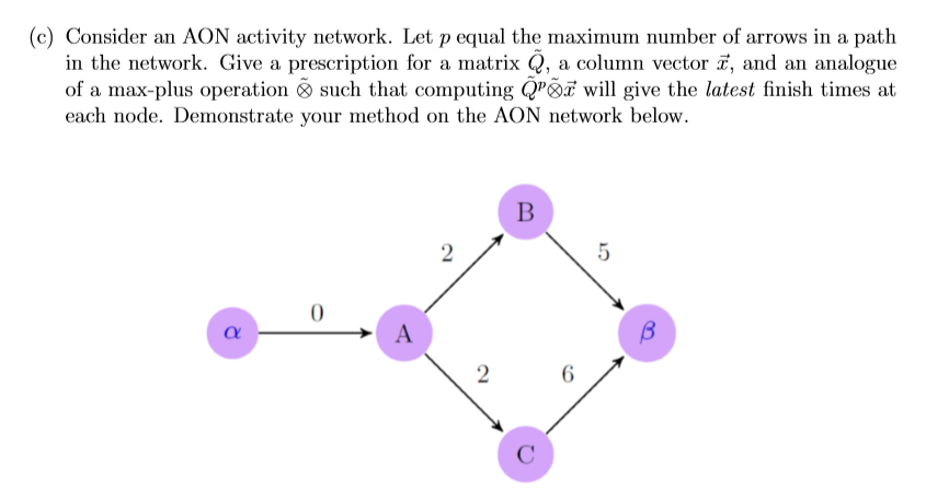  (c) Consider an AON activity network. Let p equal the maximum