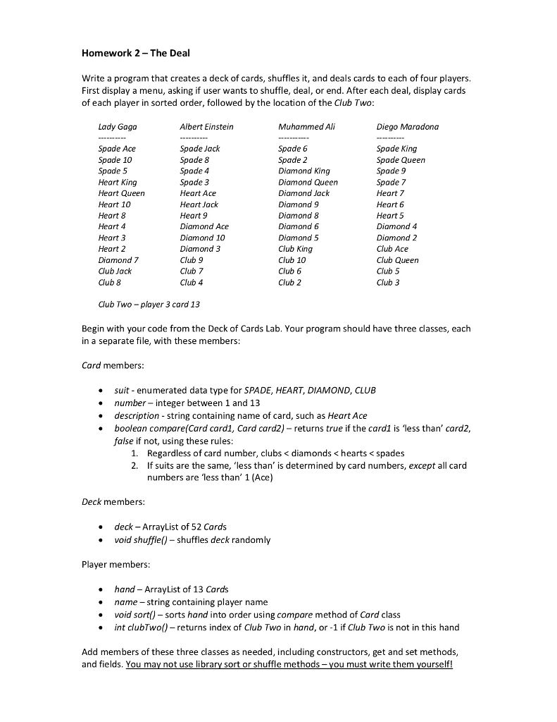 JAVA ::::: Write a program that creates a deck of cards, shuffles