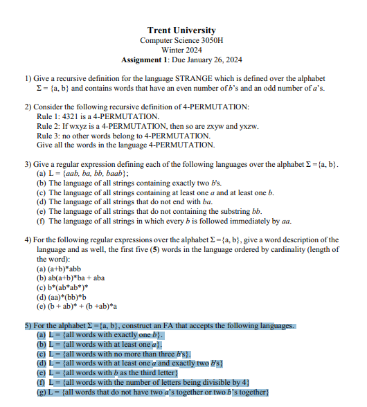  \ \ \ Give a regular expression defining each of the