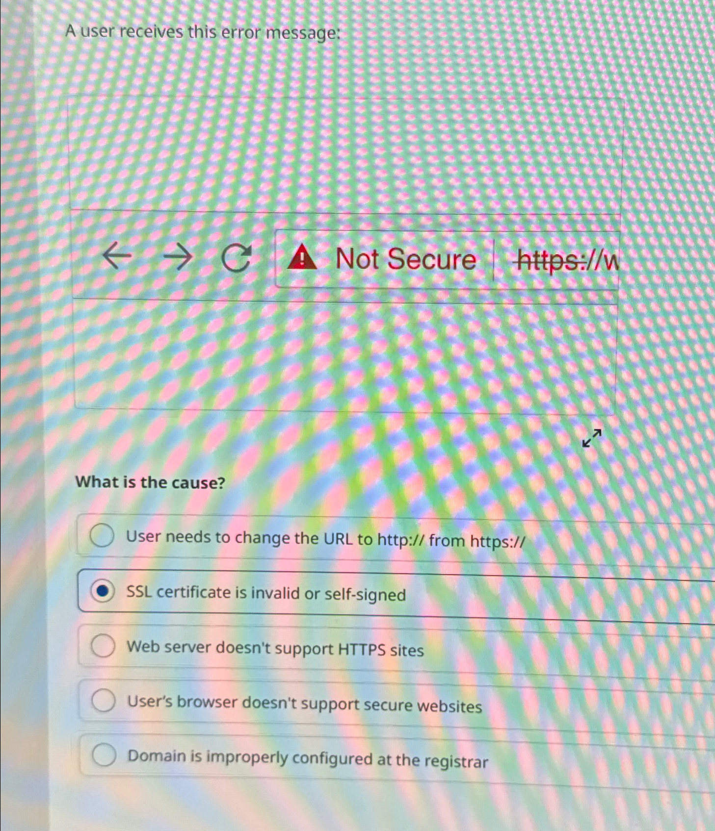  A user receives this error message: larr 4 Not Secure https: