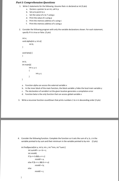 Programing in c Write C statements for the following Assume that x