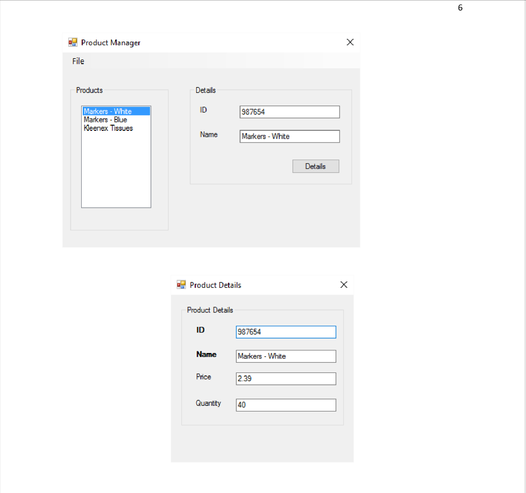 that manages a list of Products. Products have an id, name, price,
