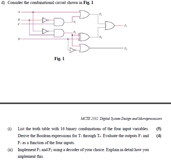  d) Consider the combinational circuit shown in Fig. 1 A B
