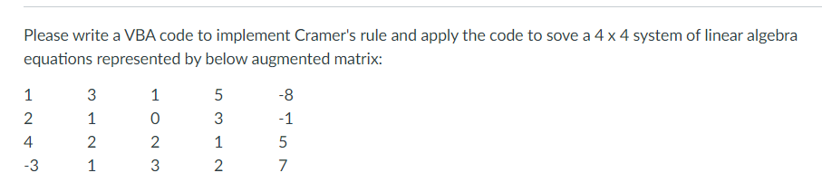  Please write a VBA code to implement Cramer's rule and apply