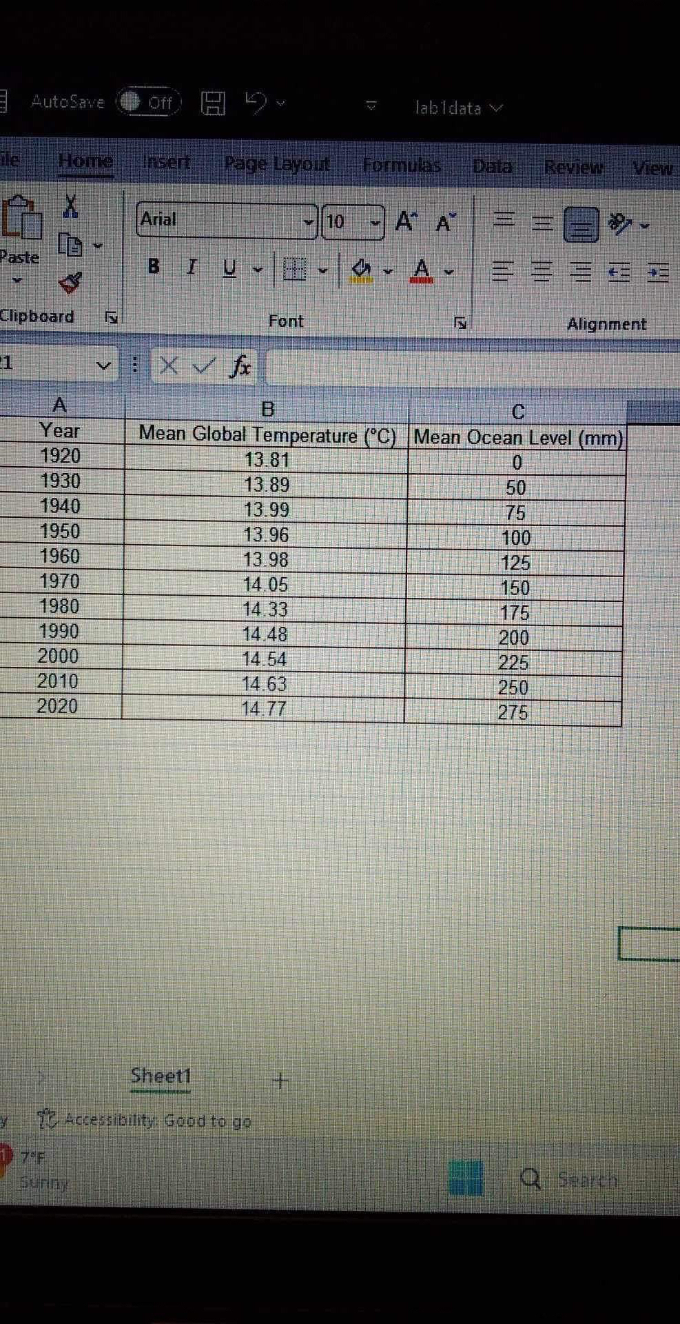 type the model equation for the relationship between mean global temperatures\