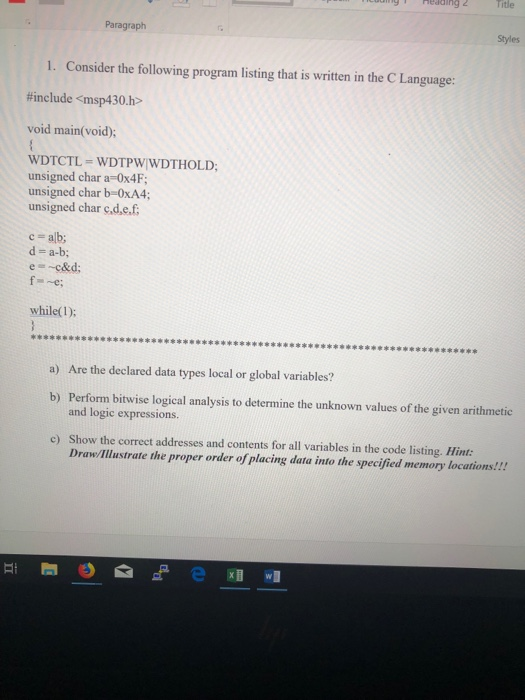  nedding 2 itle Paragraph Styles 1. Consider the following program listing
