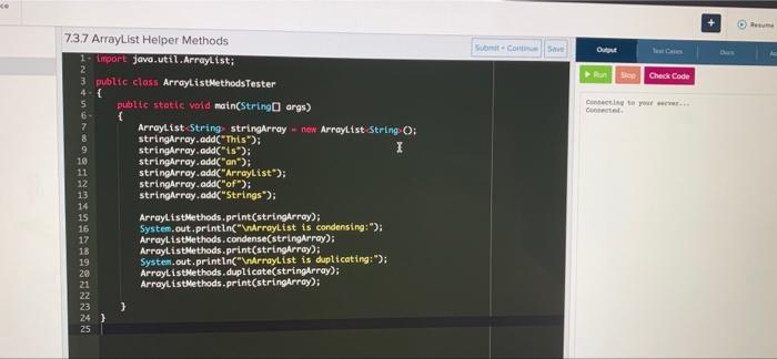 7.3.7 Arraylist helper methods D Sitcom Output Pan ShopCheck Code te to