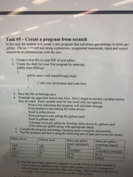  In this task the student will create a new program that