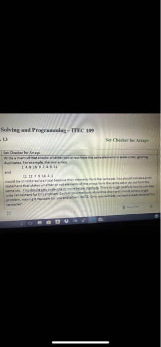  Solving and Programming ITEC 109 Set Checker for Arrays 149 16974911