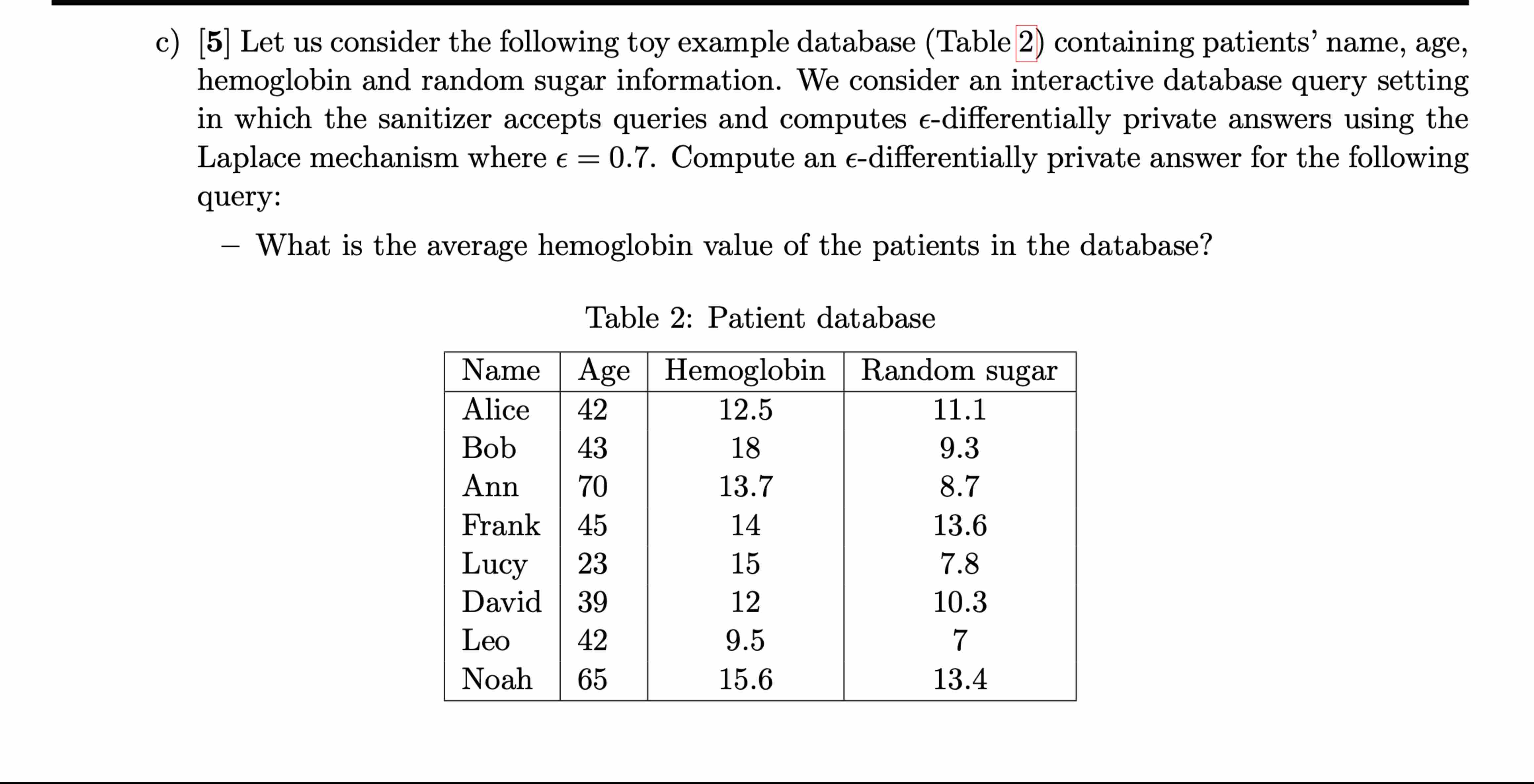  c)[5] Let us consider the following toy example database (Table 2)