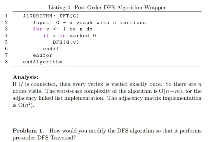 Listing 4: Post-Order DFS Algorithm Wrapper ALGORITHM: DFT (G) Input: Ga