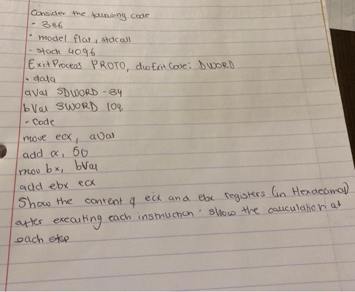  Consider the following code 386 model flat, stocall stach 4096 Exit