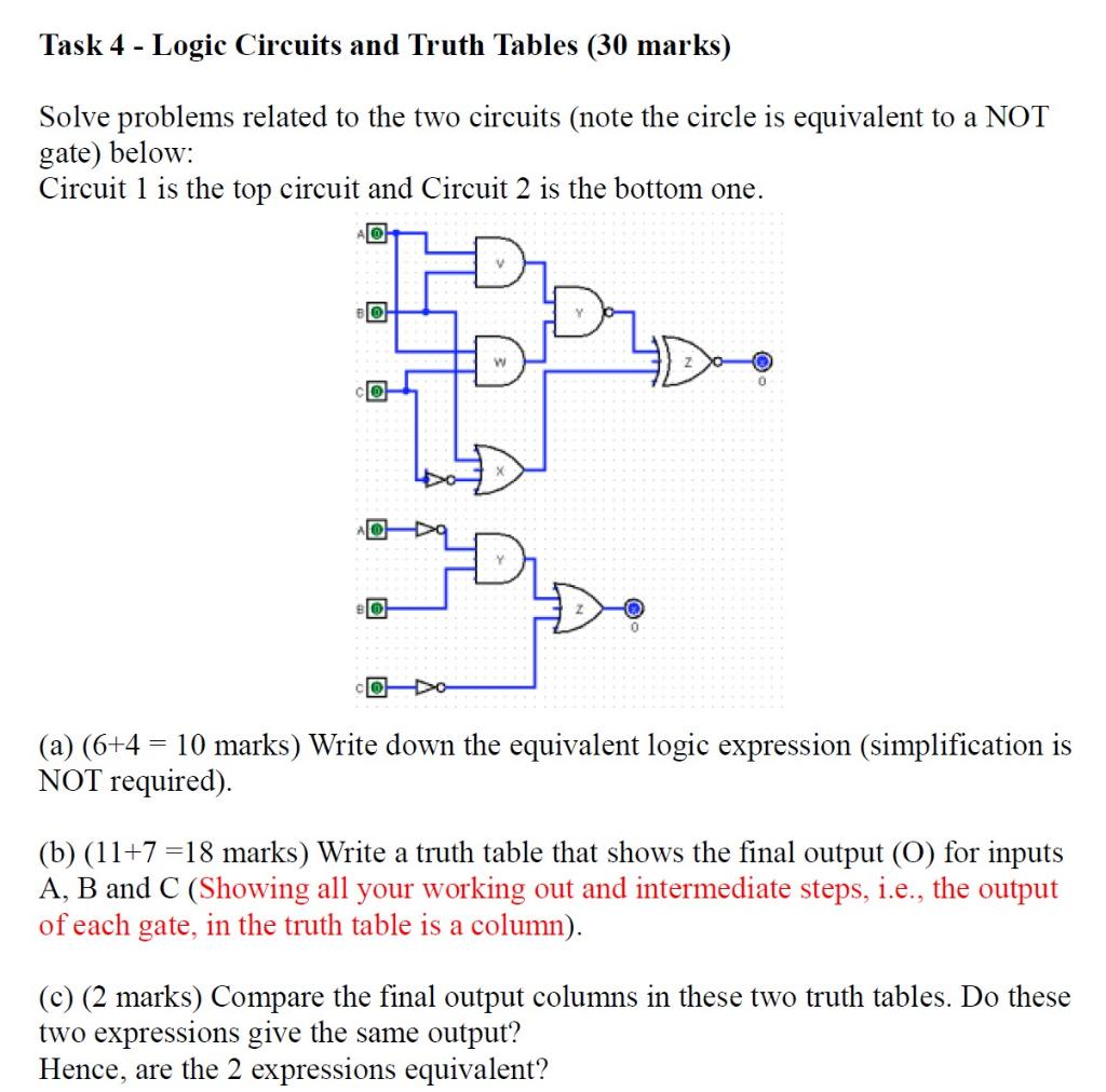  Task 4 - Logic Circuits and Truth Tables (30 marks) Solve