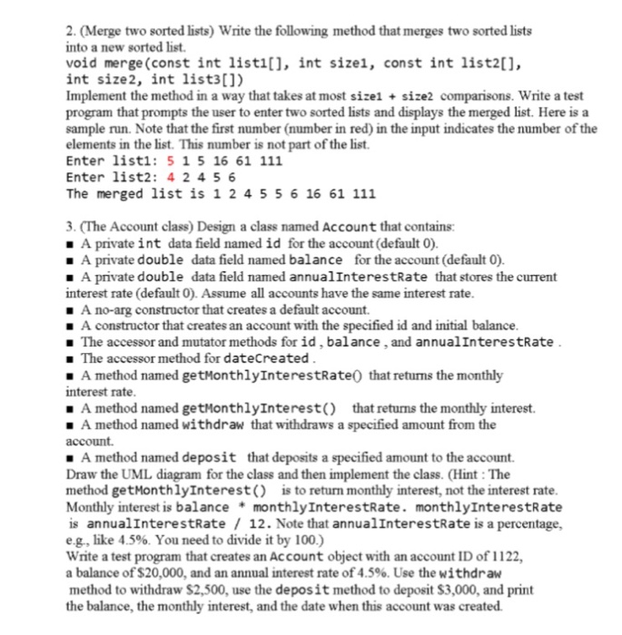  C++ please 2. (Merge two sorted lists) Write the following method