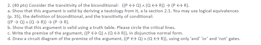 Please do C and D 2. (40 pts) Consider the transitivity
