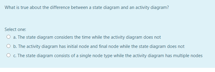  What is true about the difference between a state diagram and