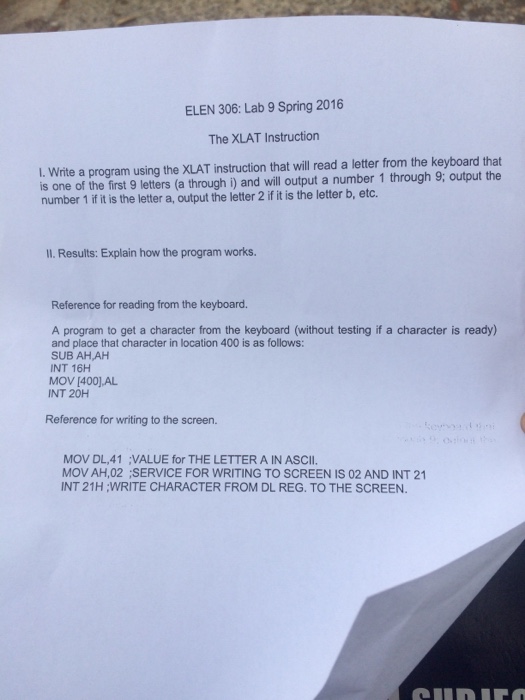 Using debug or masm on DosBox. Write a program using the XLAT