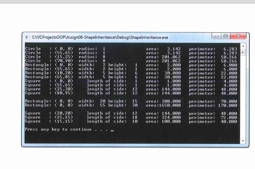 exercise project ShapeInheritance. Finish the project by adding the modules described in