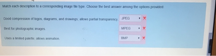  Match each description to a corresponding image file type. Choose the
