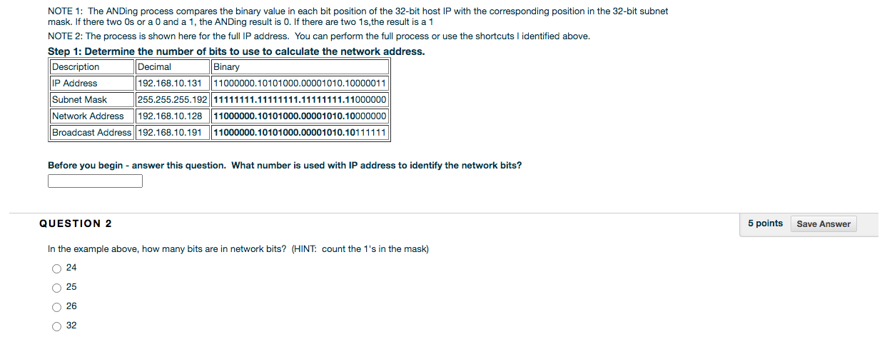  NOTE 1: The ANDing process compares the binary value in each