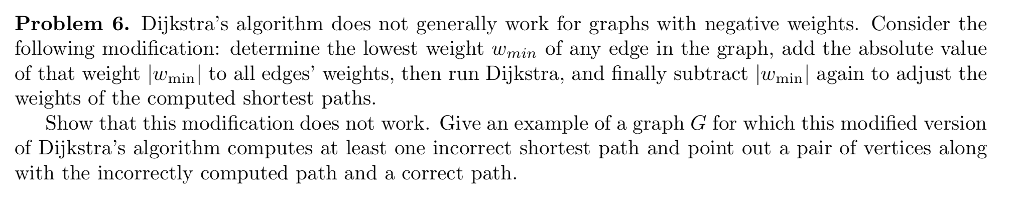  Problem 6. Dijkstra's algorithm does not generally work for graphs with