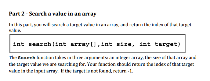  Part 2 - Search a value in an array In this