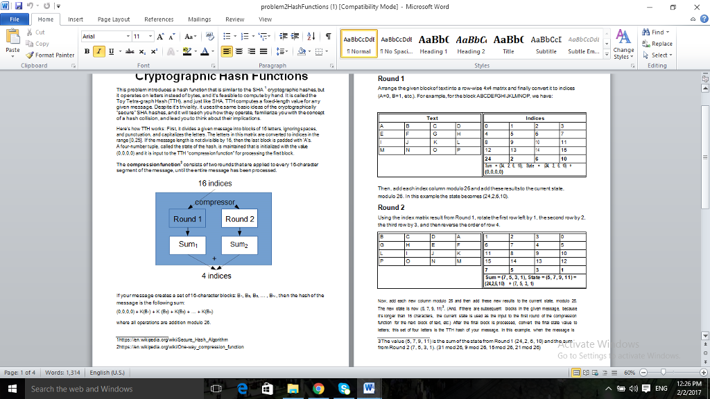 Problem 1 : Calculate the hash value for the 21-character message: