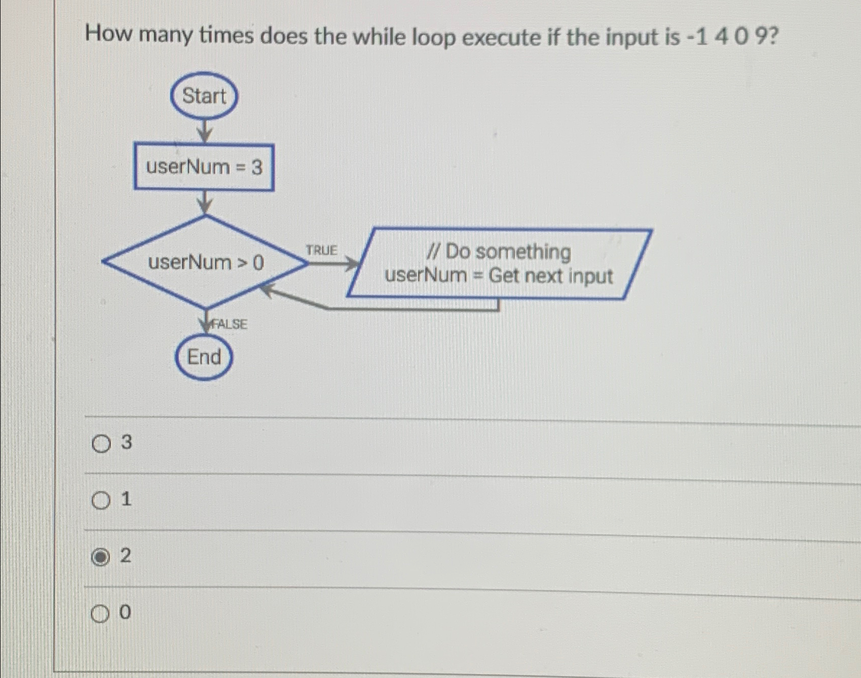  How many times does the while loop execute if the input