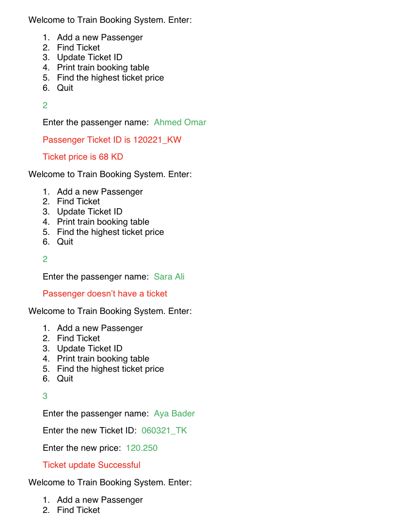 Table Class from scratch. You will create three classes: Passenger.java, Booking System.java
