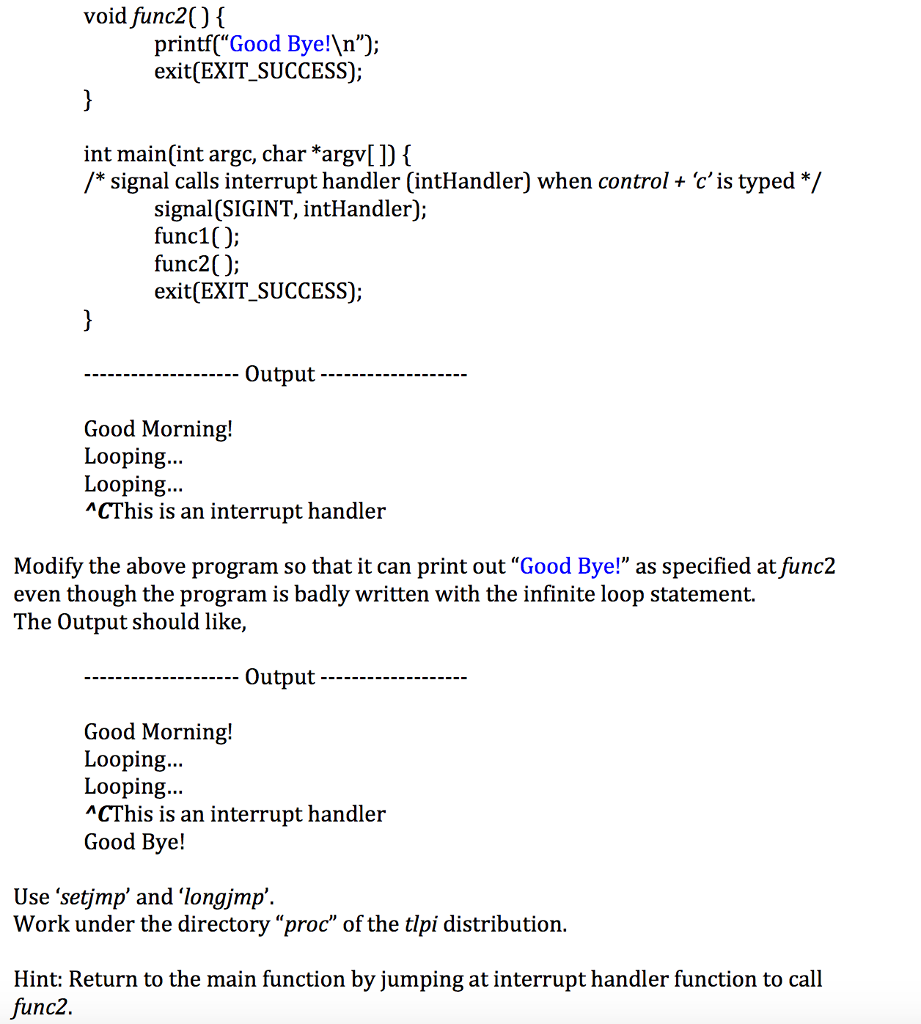 print out a statement "Good Morning!" from function 1 (func1) and "Good