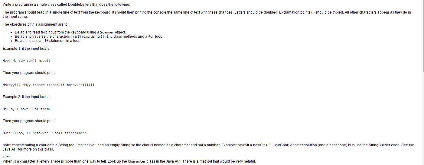 java programming Write a program in a single class called DoubleLetters that