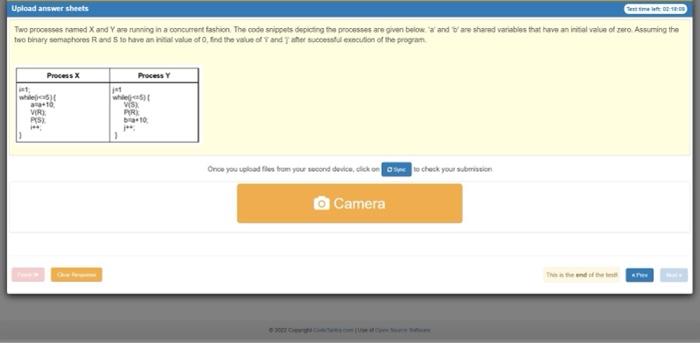  Upload answer sheets Centimet1000 Two processes ramed X and Yara tuming