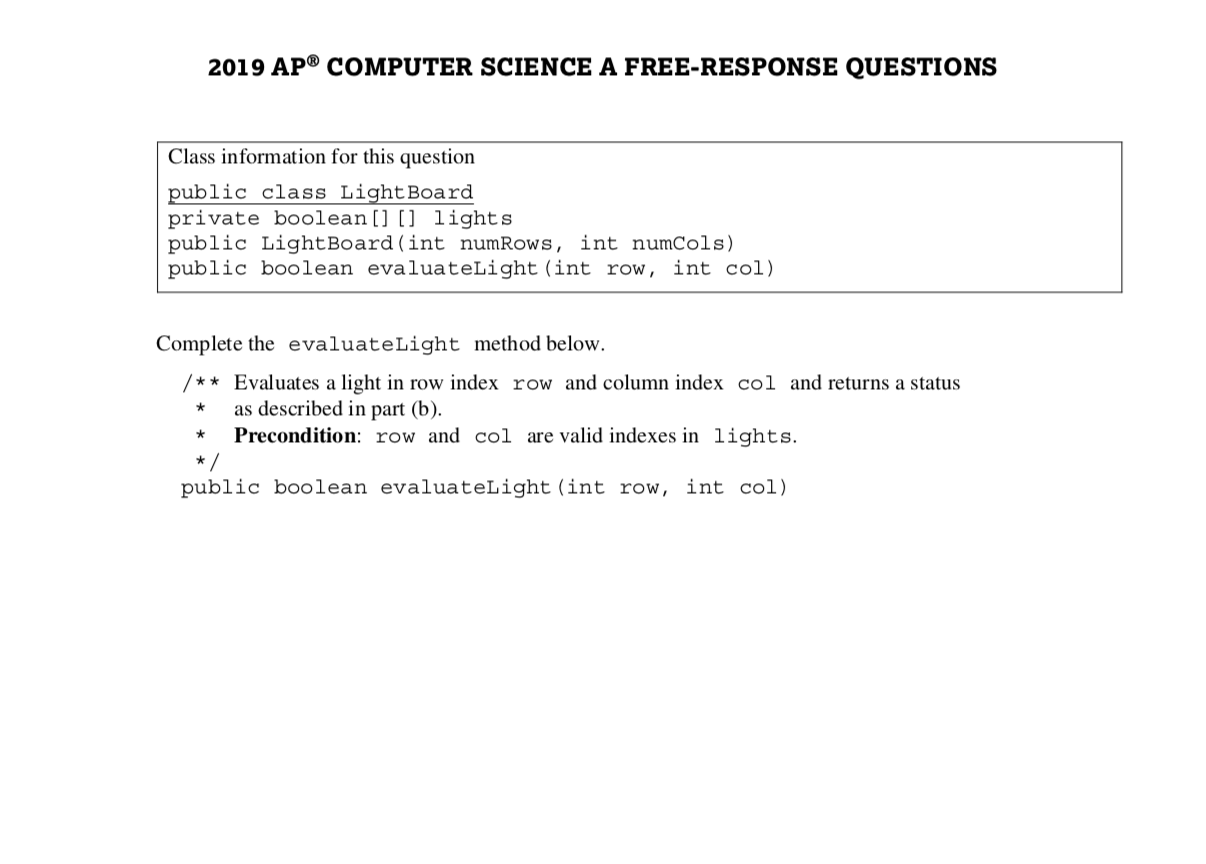 Light Board class models a two-dimensional display of lights, where each light