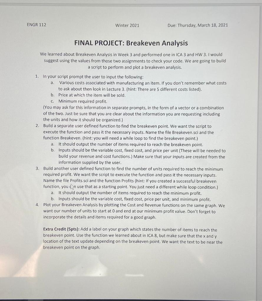 This assignment is ran through SCILAB and I need it done