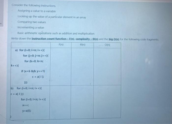  Consider the following instructions Assigning a value to a variable Looking