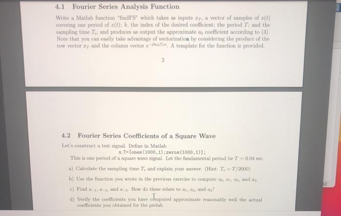  Matlab question do the problen 4.1 and 4.2, please show the