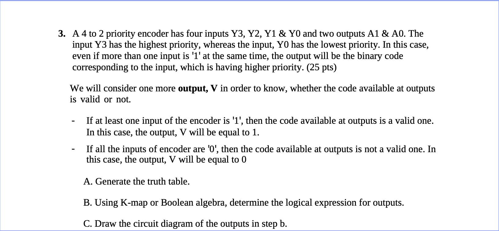  3. A 4 to 2 priority encoder has four inputs Y3,Y2,Y1