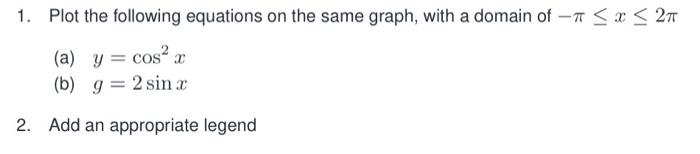 SOLVE USING MATLAB 1. Plot the following equations on the same graph,