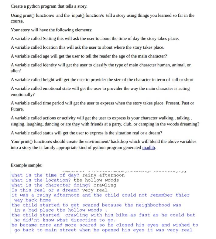  The sample is just for information. Create a python program that