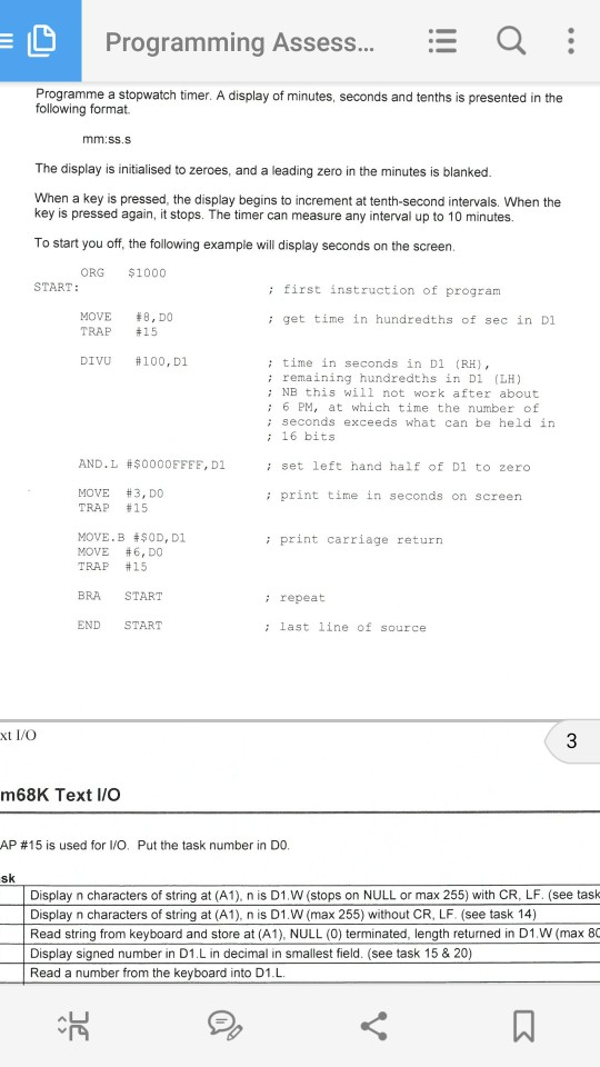  Programming Assess.. .E Q Programme a stopwatch timer. A display of