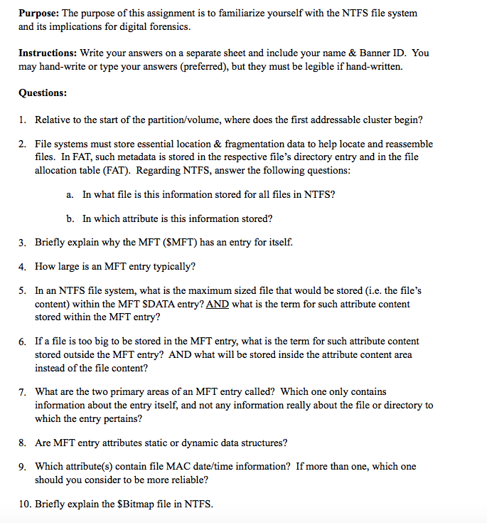 Please Help with my File Systems Homework! Purpose: Th e purpose of