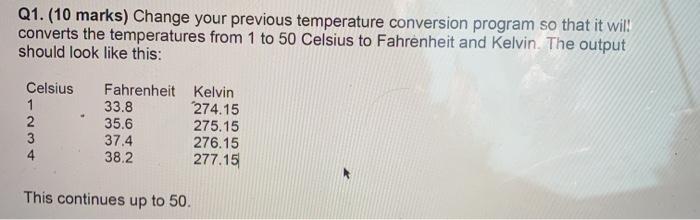  write a C++ program Q1. (10 marks) Change your previous temperature